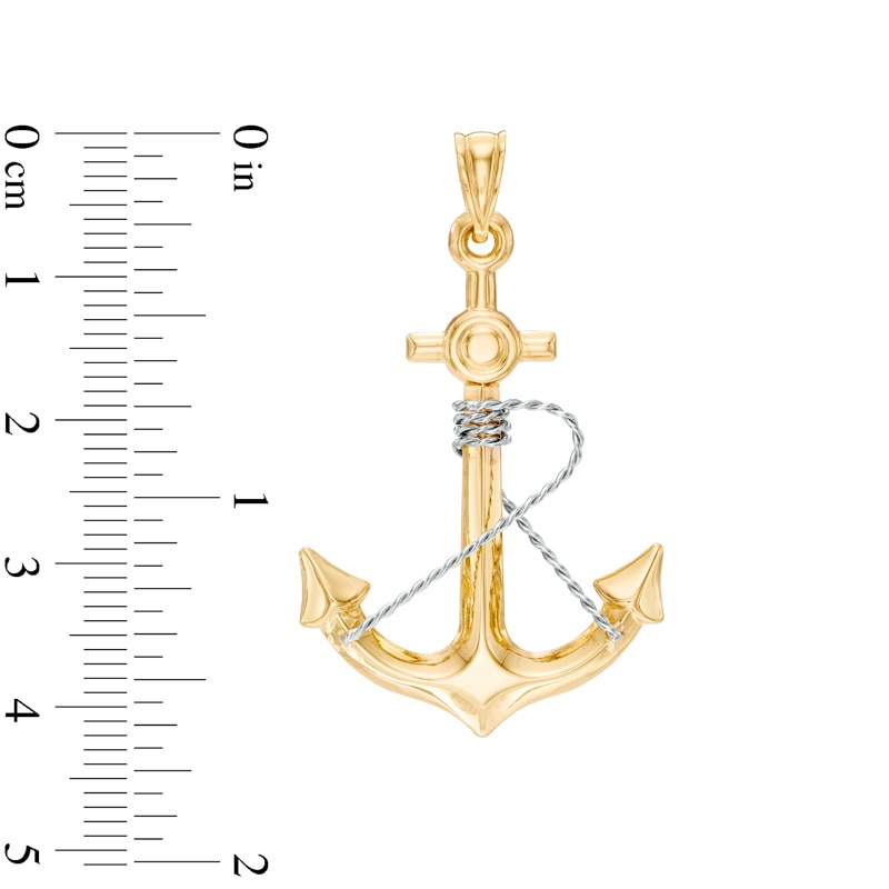 Wrapped Wire Anchor Necklace Charm in 10K Two-Tone Gold