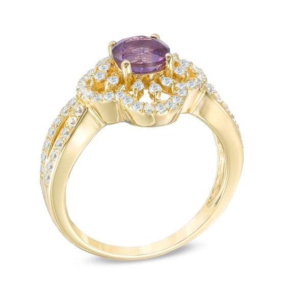 5.5mm Amethyst and Lab-Created White Sapphire Ring in Sterling Silver with 14K Gold Plate