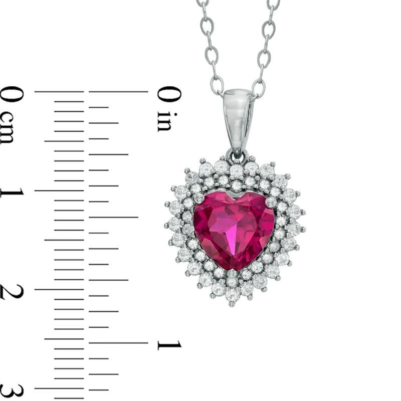 Main Image 2 of 8.0mm Heart-Shaped Lab-Created Ruby and White Sapphire Frame Pendant in Sterling Silver