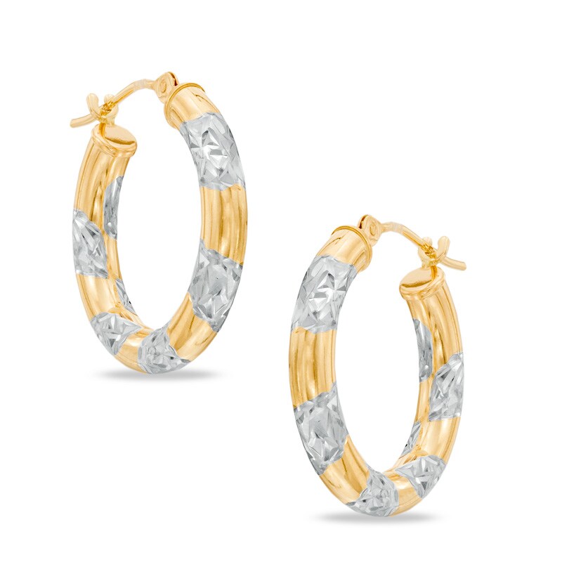 20mm Textured Round Tube Hoop Earrings in 14K Gold