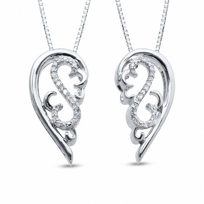 Open Hearts by Jane Seymour™ 1/10 CT. T.W. Diamond Scroll Pendant in Sterling Silver