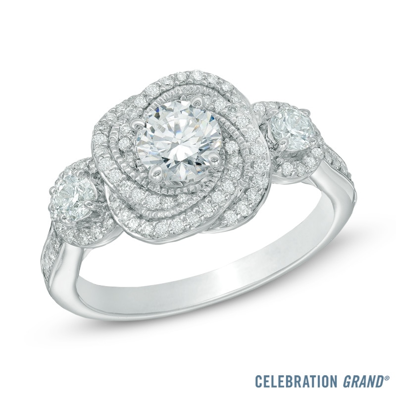 Celebration Ideal 1-1/5 CT. T.W. Diamond Orbit Frame Engagement Ring in 14K White Gold (J/I1)