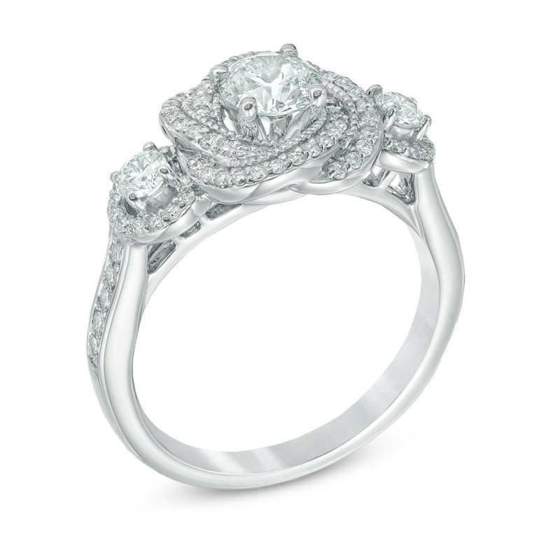 Celebration Ideal 1-1/5 CT. T.W. Diamond Orbit Frame Engagement Ring in 14K White Gold (J/I1)