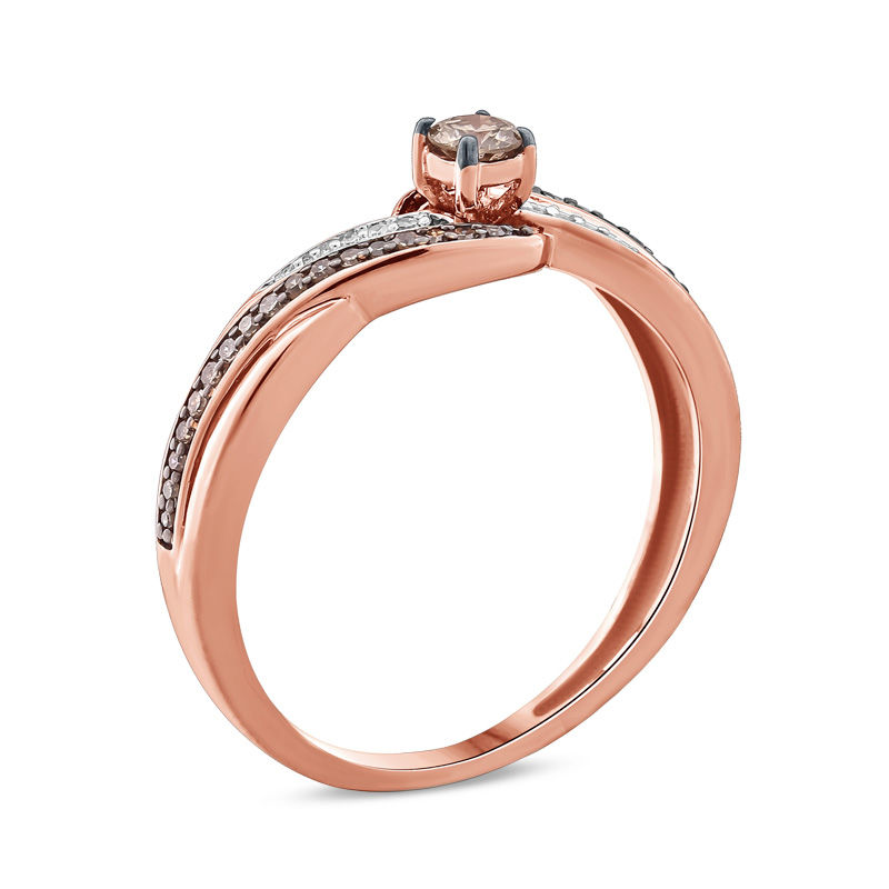Main Image 2 of 1/4 CT. T.W. Champagne and White Diamond Swirl Promise Ring in 10K Rose Gold