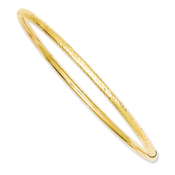3.0mm Diamond-Cut Tube Slip-On Bangle in 14K Gold - 8.0"