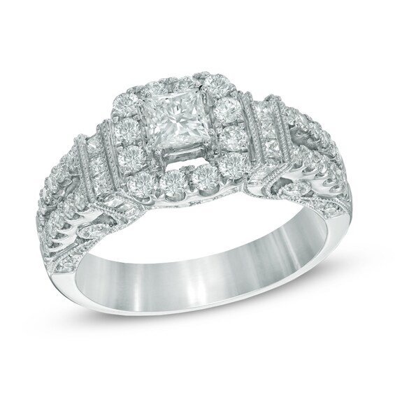 Celebration Ideal 1-3/8 CT. T.w. Certified Diamond Frame Collar Engagement Ring in 14K White Gold (I/I1)