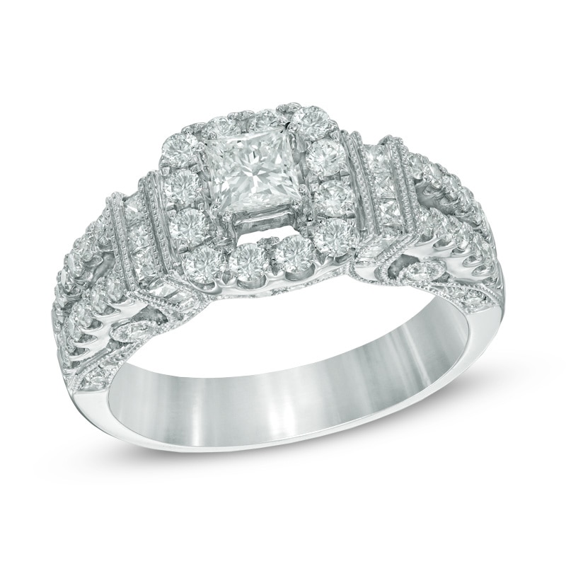 Main Image 1 of Celebration Ideal 1-3/8 CT. T.W. Certified Diamond Frame Collar Engagement Ring in 14K White Gold (I/I1)