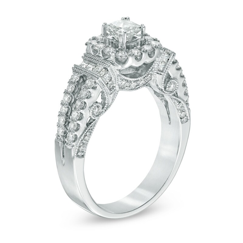 Main Image 2 of Celebration Ideal 1-3/8 CT. T.W. Certified Diamond Frame Collar Engagement Ring in 14K White Gold (I/I1)