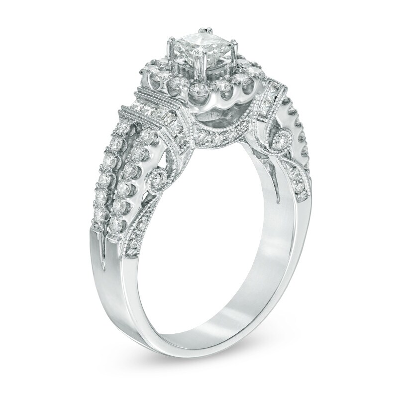 Celebration Ideal 1-3/8 CT. T.W. Diamond Frame Collar Engagement Ring in 14K White Gold (I/I1)