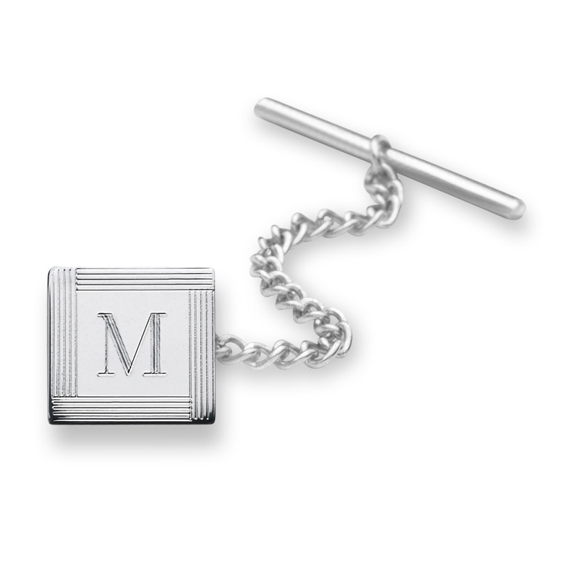 Men's Square Tie Tac in Sterling Silver (1 Initial)