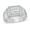 Thumbnail Image 1 of Men's 1 CT. T.W. Square-Cut and Round Diamond Frame Ring in 10K White Gold
