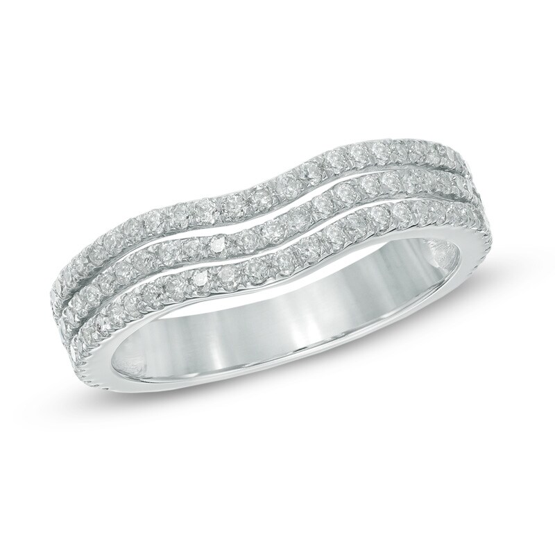 3/4 CT. T.W. Diamond Three Row Contour Wedding Band in 14K White Gold