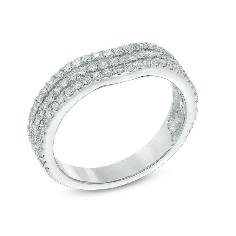 3/4 CT. T.W. Diamond Three Row Contour Wedding Band in 14K White Gold