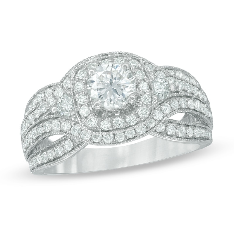 1-1/2 CT. T.W. Diamond Square Frame Engagement Ring in 14K White Gold