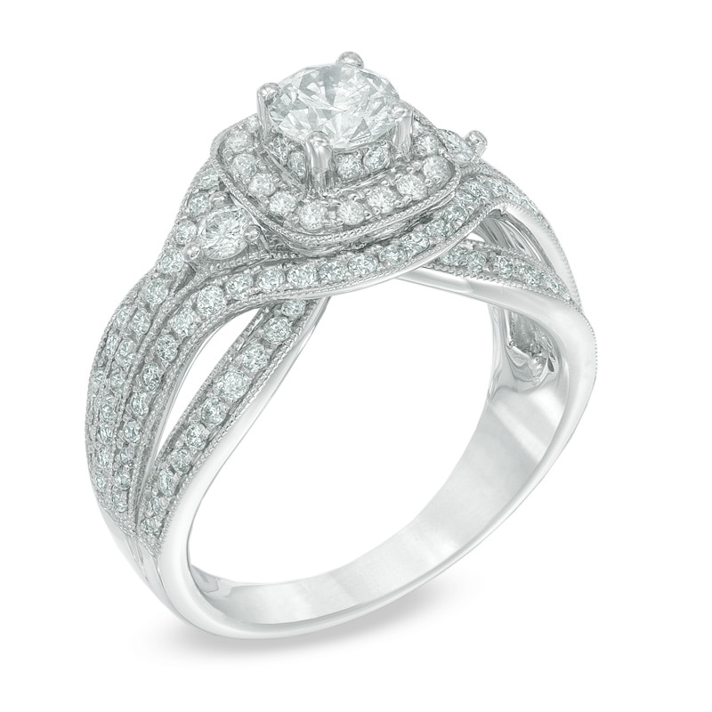 1-1/2 CT. T.W. Diamond Square Frame Engagement Ring in 14K White Gold