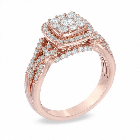 1 CT. T.w. Composite Diamond Frame Engagement Ring in 14K Rose Gold