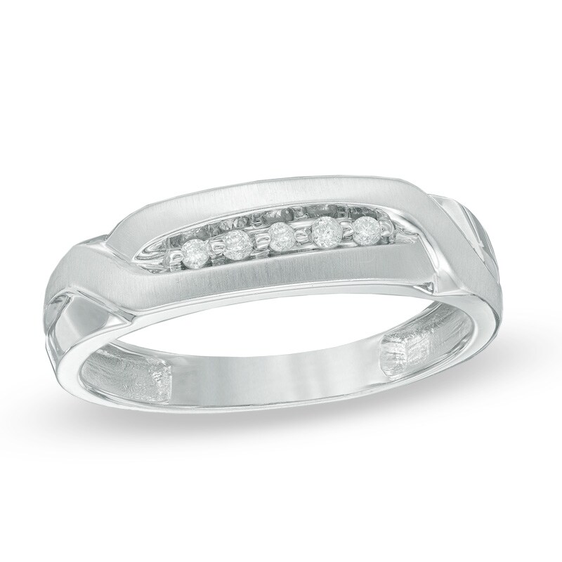 Men's Diamond Accent Wedding Band in 10K White Gold