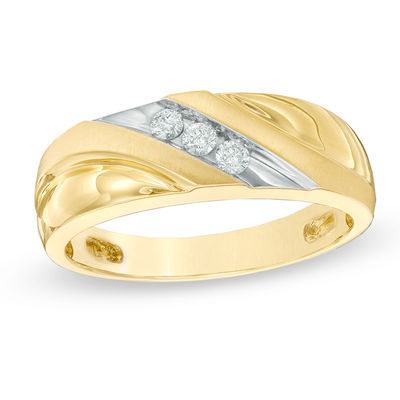 14k Yellow Gold Plated Three Stone Round Cut Citrine Stone Mens Wedding Band Anniversary Ring