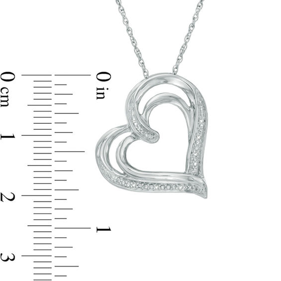 Diamond Accent Tilted Double Ribbon Heart Pendant in Sterling Silver