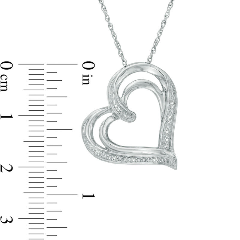 Main Image 2 of Diamond Accent Tilted Double Ribbon Heart Pendant in Sterling Silver