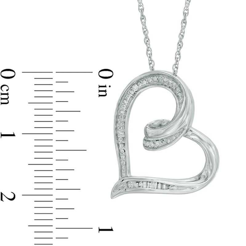 Main Image 2 of Diamond Accent Tilted Ribbon Heart Pendant in Sterling Silver