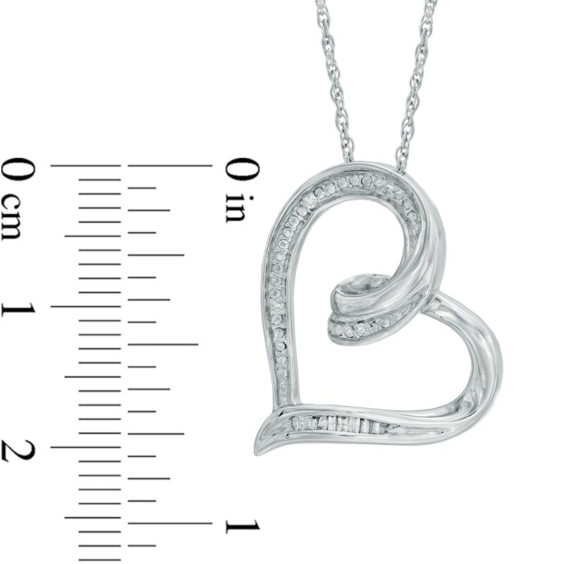 Diamond Accent Tilted Ribbon Heart Pendant in Sterling Silver