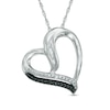 Thumbnail Image 1 of Enhanced Black and White Diamond Accent Tilted Heart Pendant in Sterling Silver