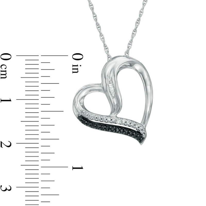 Main Image 2 of Enhanced Black and White Diamond Accent Tilted Heart Pendant in Sterling Silver