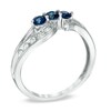 Thumbnail Image 2 of Blue Sapphire and 1/5 CT. T.W. Diamond Three Stone Bypass Ring in 10K White Gold