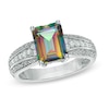 Thumbnail Image 0 of Emerald-Cut Mystic Fire® Topaz and 1/6 CT. T.W. Diamond Ring in 10K White Gold