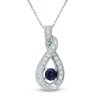 Thumbnail Image 0 of 4.0mm Blue Sapphire and 1/5 CT. T.W. Diamond Infinity Pendant in 14K White Gold