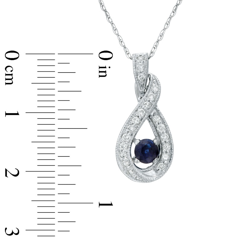 4.0mm Blue Sapphire and 1/5 CT. T.W. Diamond Infinity Pendant in 14K White Gold