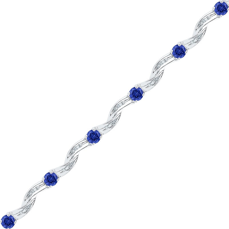 Lab-Created Blue Sapphire and Diamond Accent Twist Bracelet in Sterling Silver - 7.25"