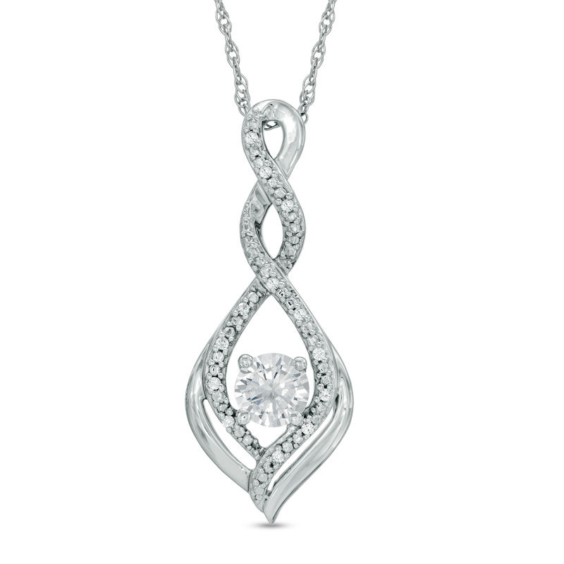 Main Image 1 of 5.0mm Lab-Created White Sapphire and Diamond Accent Infinity Twist Pendant in 10K White Gold