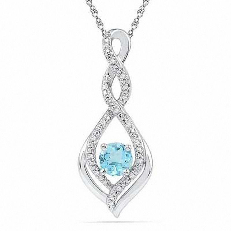 5.0mm Blue Topaz and Diamond Accent Infinity Twist Pendant in 10K White Gold