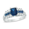 Thumbnail Image 1 of Emerald-Cut Lab-Created Ceylon and White Sapphire Ring in 10K White Gold