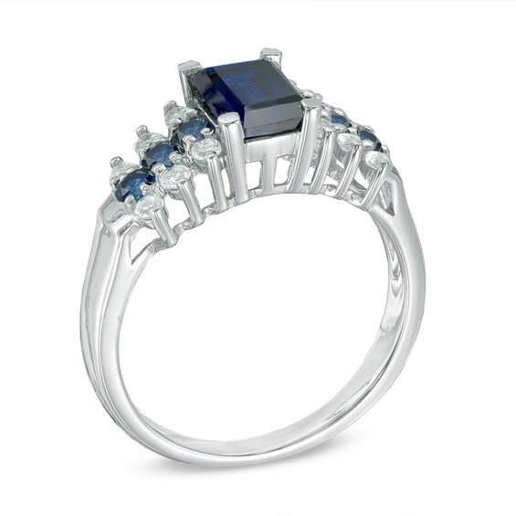 Emerald-Cut Lab-Created Ceylon and White Sapphire Ring in 10K White Gold