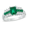 Thumbnail Image 0 of Emerald-Cut Lab-Created Emerald and White Sapphire Ring in 10K White Gold