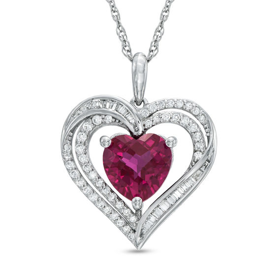 8.0mm Heart-Shaped Lab-Created Ruby and White Sapphire Heart Pendant in Sterling Silver