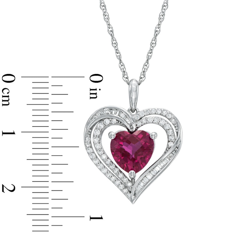 8.0mm Heart-Shaped Lab-Created Ruby and White Sapphire Heart Pendant in Sterling Silver