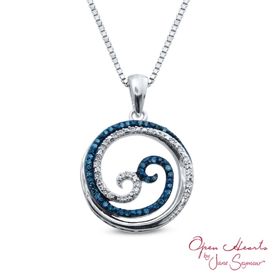 Open Hearts Waves by Jane Seymourâ¢ 1/6 CT. T.w. Diamond Double Row Circle Pendant in Sterling Silver