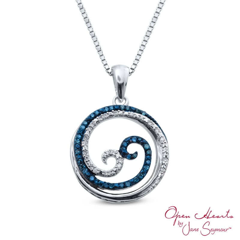 Open Hearts Waves by Jane Seymour™ 1/6 CT. T.W. Diamond Double Row Circle Pendant in Sterling Silver