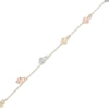 Thumbnail Image 1 of Dangle Heart Anklet in 10K Tri-Tone Gold - 11"