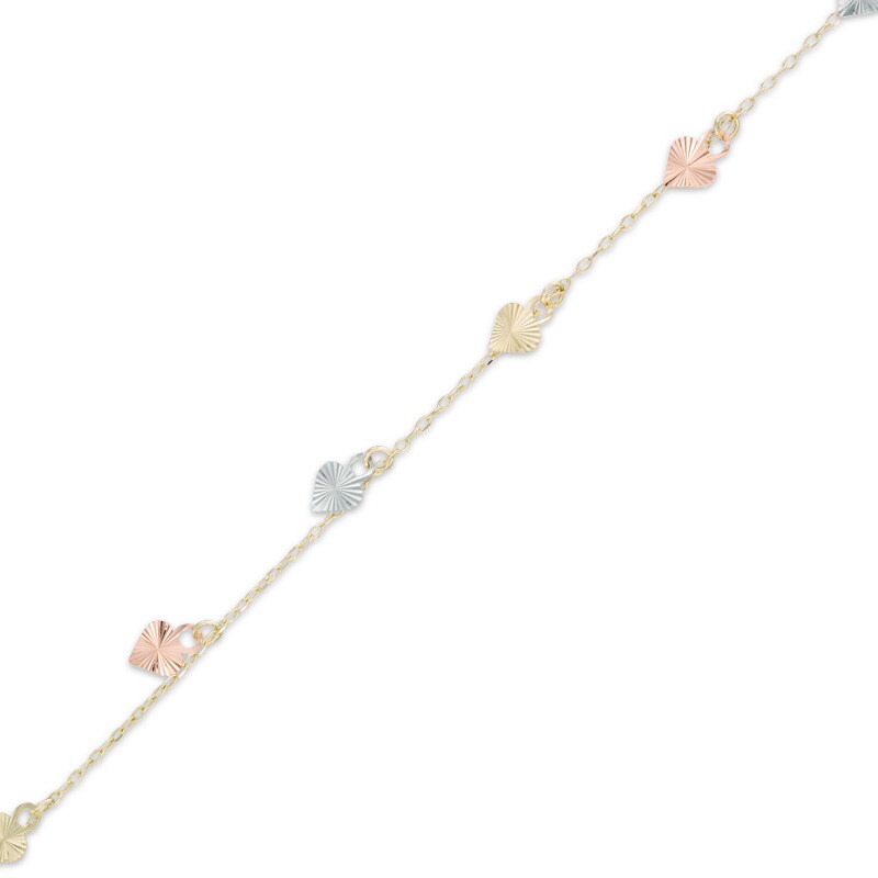Main Image 1 of Dangle Heart Anklet in 10K Tri-Tone Gold - 11"
