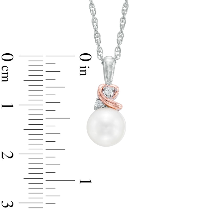 8.0mm Cultured Freshwater Pearl and Lab-Created White Sapphire Heart Pendant in Sterling Silver and 14K Gold Plate