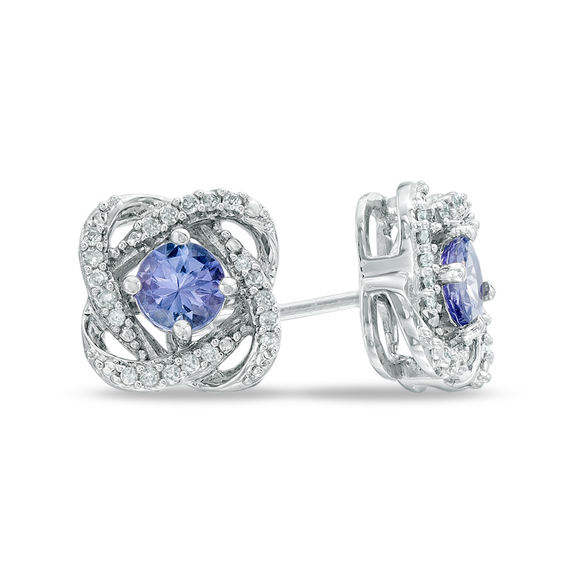 4.0mm Tanzanite and 1/10 CT. T.w. Diamond Orbit Stud Earrings in 10K White Gold