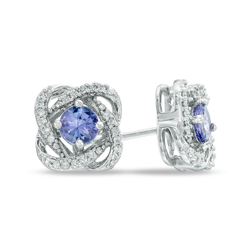 Main Image 1 of 4.0mm Tanzanite and 1/10 CT. T.W. Diamond Orbit Stud Earrings in 10K White Gold