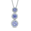 Thumbnail Image 0 of Tanzanite and 1/6 CT. T.W. Diamond Frame Linear Three Stone Pendant in 10K White Gold
