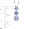Thumbnail Image 1 of Tanzanite and 1/6 CT. T.W. Diamond Frame Linear Three Stone Pendant in 10K White Gold