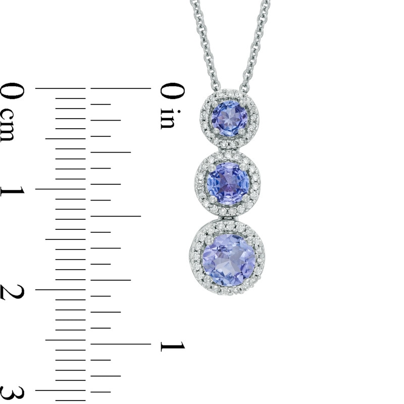 Tanzanite and 1/6 CT. T.W. Diamond Frame Linear Three Stone Pendant in 10K White Gold